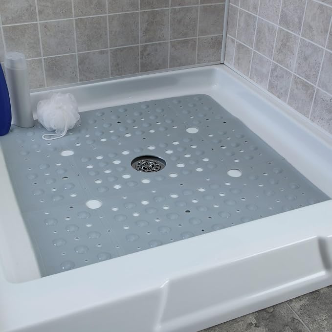 SlipX Solutions Case Pack - 27" Oversize Square Shower Mat, Non-Slip Mat for Elderly & Kids, 100+ Power Grip Suction Cups for Smooth Surfaces, Machine Washable, Solid Gray, Box of 4