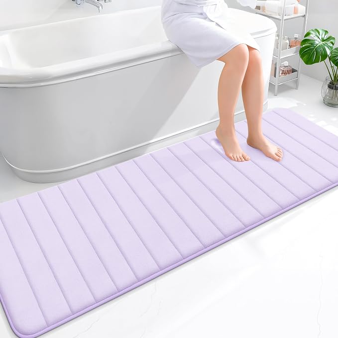 OLANLY Memory Foam Long Bathroom Rugs Runner 70x24, Super Soft Absorbent Bath Mat, Quick Dry, Machine Washable Shower Floor Rugs, Bathmat Carpet, Bathroom Home Decor Accessories, Lavender