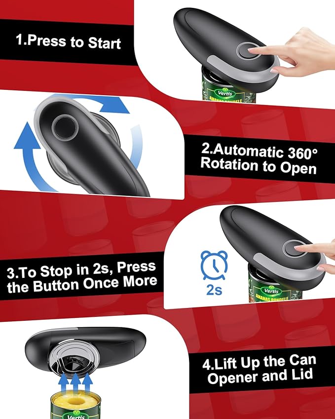 One Touch Electric Can Opener Fits All Can Sizes, Kitchen Gadgets Battery Operated Can Openers for Seniors, Arthritis and Chef