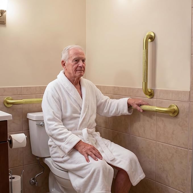 16 Inch Gold Grab Bars for Shower 2 Pack,1.25'' Diameter Heavy Duty Stainless Steel Anti-Slip Bathroom Safety Handicap Grab Bar for Shower, Bathtub & Toilet, Wall Mounted, Supports 500lbs