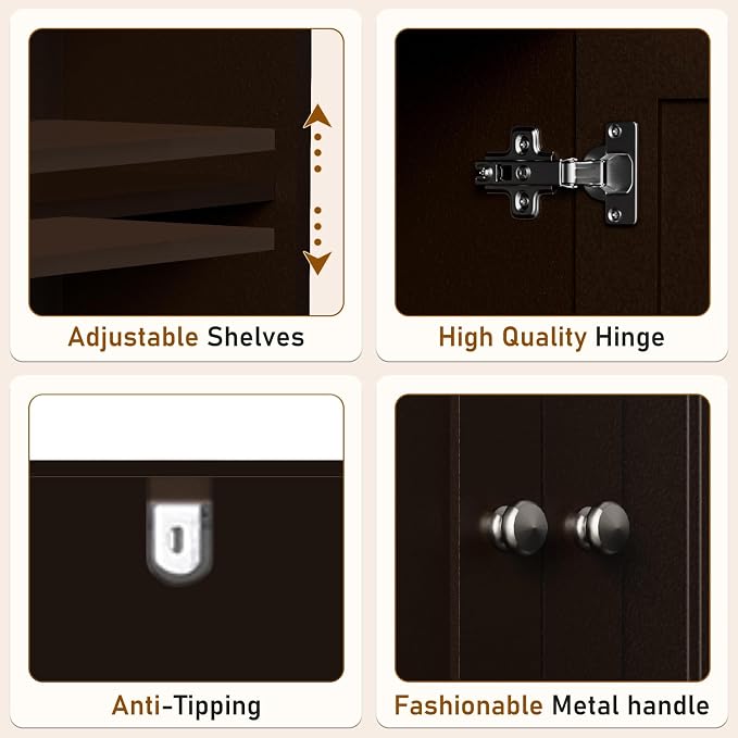 Over The Toilet Storage Cabinet, Behind Toilet Bathroom Organizer with Adjustable Shelves, Above Toilet Organizers with Barn Door, Space Saver for Restroom, Bathroom, Laundry