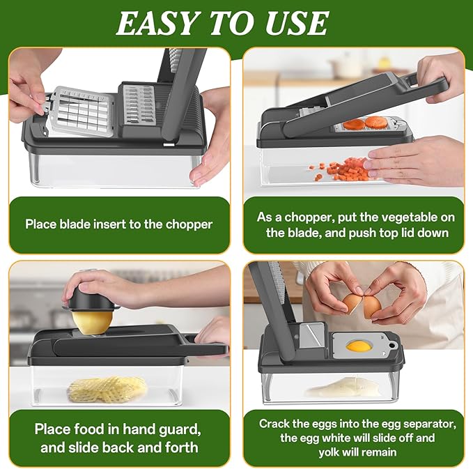 HomeHacks Vegetable Chopper Vegetable Cutter, 15 in 1 Kitchen Gadget, Dicer, Slicer, Onion Cutter, Salad, Cheese Grater & Egg Separator - Multi-Functional Veggie Chopper Lid with Handle (Grey)