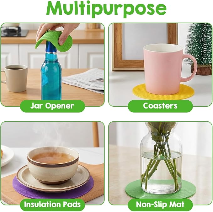 Gjinxi 4PCs Rubber Jar Openers, Multi-Function Bottle Opener Gripper Pad for Seniors with Arthritis Weak Hands, Non-Slip Jar Grippers for Easy Opening Jars, Kitchen Easy Top Opener Tool