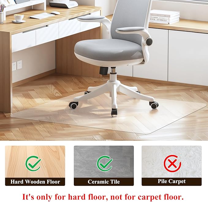 Office Chair Mat for Hard Wood Floors - 30"x48" Heavy Duty Anti-Slip Hardwood Floor Protector Rug - Easy Clean