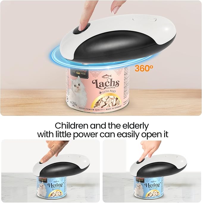 Rechargeable Electric Can Opener, Hands Free for seniors，Food Safe Automatic Can Opener with Smooth Edge,Easy to Use,Works with All Standard Cans (Black)