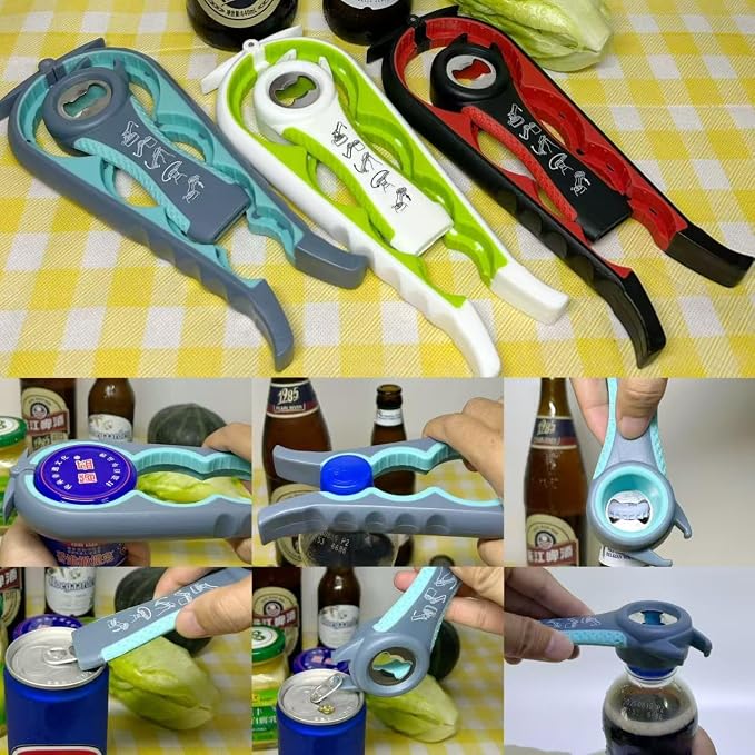 Multi-Function Bottle and Jar Opener, 6-in-1 Kitchen Tool,Glass Can Opener,Suitable for Kitchens and Dining Rooms,Can be Easily Opened by Women,Children and the Eldlely(Blue)