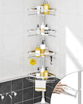 SEIRIONE Rustproof Shower Corner Caddy Organizer for Bathroom, 4 Adjustable Shelves with Tension Pole, for Bathtub Shampoo Accessories Storage Holder, 34 to 116 Inch Height, Silver