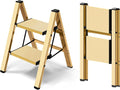 Taranta 2 Step Ladder,Aluminum Lightweight Folding 2 Step Stool with Anti-Slip Wide Pedal,330lbs Capacity Step Ladder for Household,Kitchen,Office - Gold
