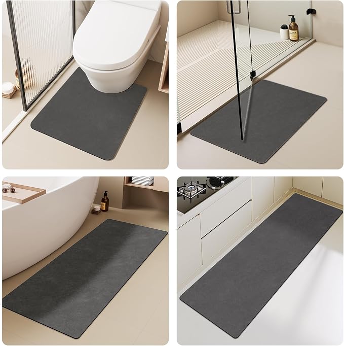 TYUU Toilet Rug, Thin Toilet Rugs U Shaped Washable Non Slip Absorbent Quick Dry Low Pile Toilet Mat, 20"x24" U Shape Dark Grey