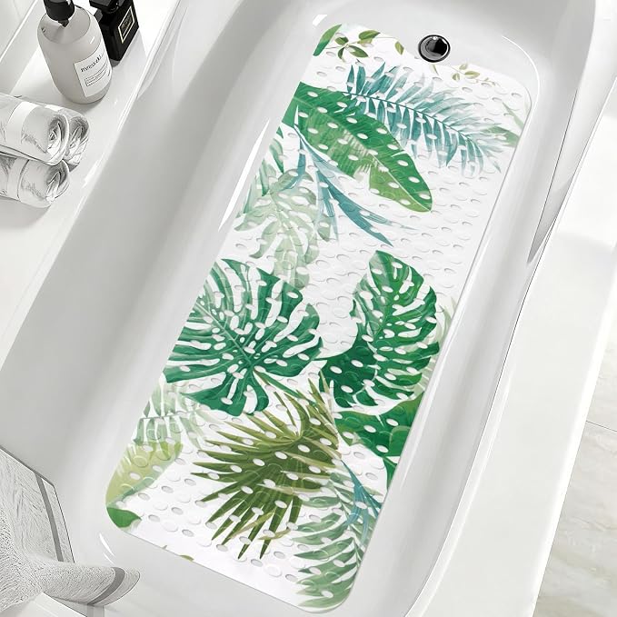 Shower Mat Non Slip, Yonala Premium Anti Slip Stylish Bath Tub Mat, 40 x 16 Inch Extra Large Bathtub Mat with Suction Cups and Drain Holes, Machine Washable