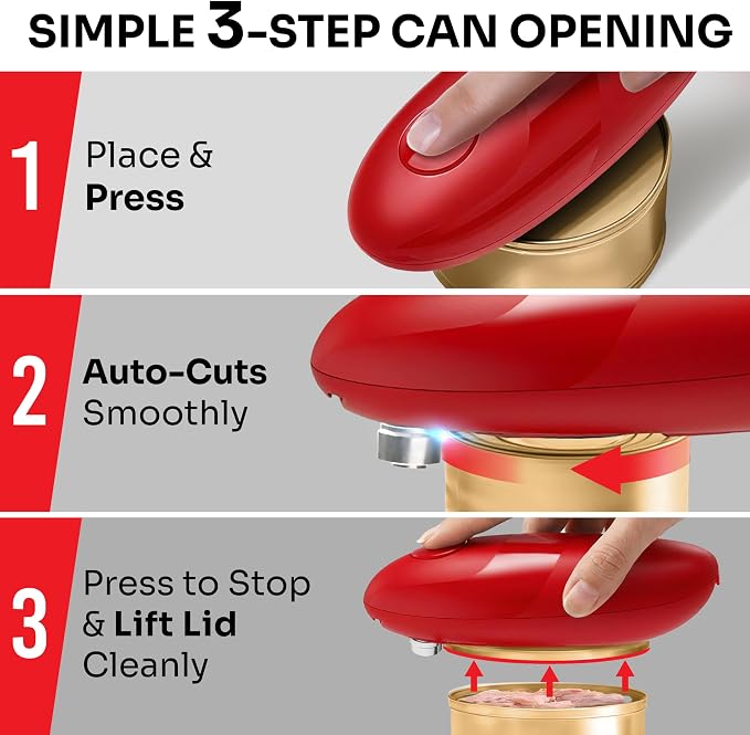 MUELLER HOME SmoothEdge Auto Can Opener Electric – Battery‑Operated with Magnet Lid Lifter – Portable Hands‑Free One Touch Can Opener for Seniors & Arthritis, Red Kitchen Accessories