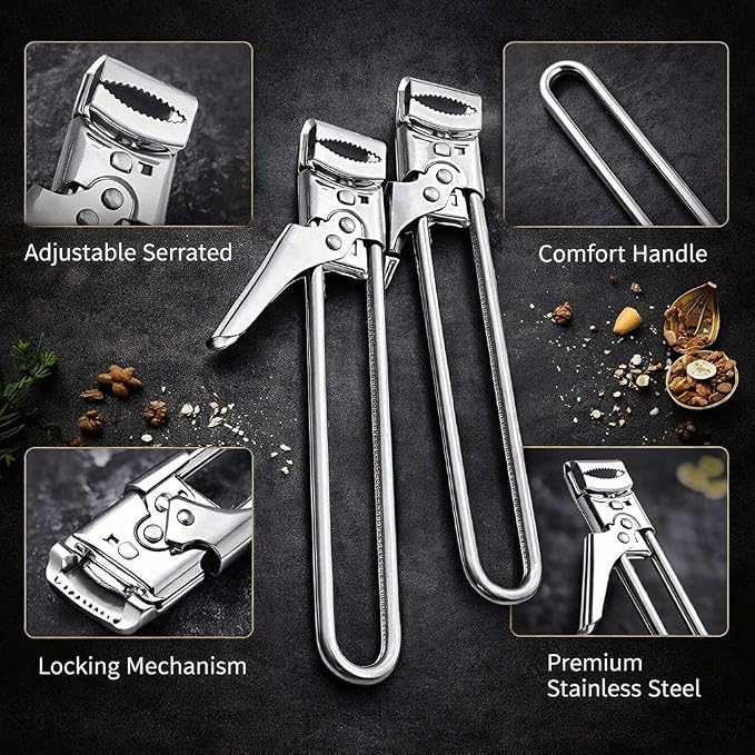 Adjustable Jar Opener Set of 2, Stainless Steel Bottle Opener for Tight Lids, Easy Twist Can Opener for Kitchen Use (Silver)