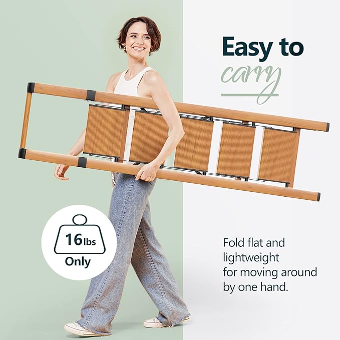 WOA WOA 5 Step Ladder, Ladders for Home, Anti-Slip Pedals, Aluminum Step Stool Foldable, Lightweight to Move, Ease of Storage, Reach 10ft for Closet Kitchen Library, Hold 300lbs - Wood Grain