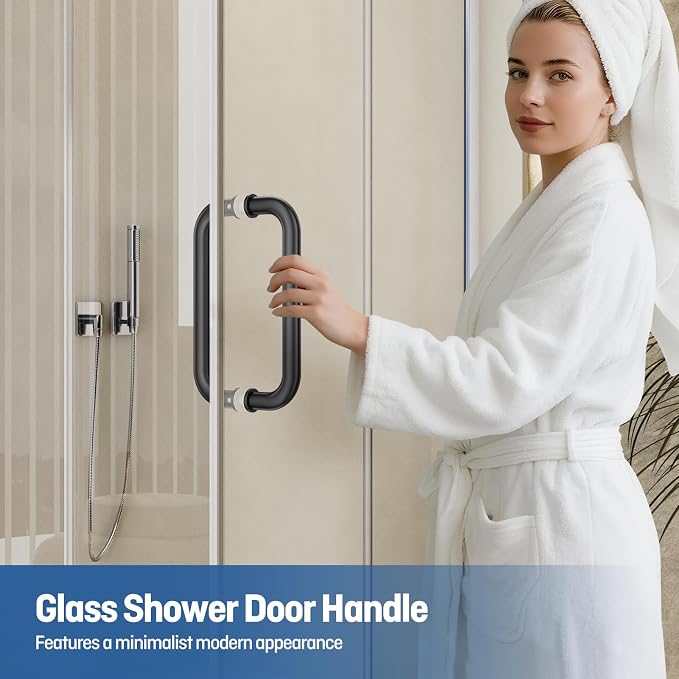 Ranbo Matte Black 8" CTC Tubular Back-to-Back Shower Door Handle,Heavy-Duty 1.0mm Thick 304 Stainless Steel,for 1/4"- 1/2" Thick Glass and 1-3/8" - 2-1/6" Thick Wooden or Metal Doors