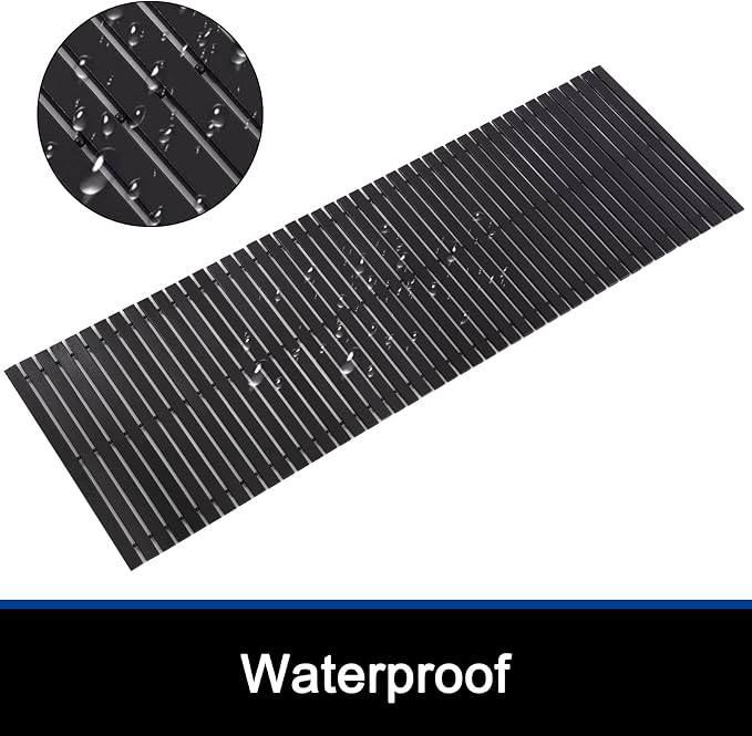 Bath Mat Bathroom Runner Long Large Rugs Floor Wood Shower Bathtub Waterproof Non Slip Accessories 16x48 Inch Easy to Clean, Black, 1 pc