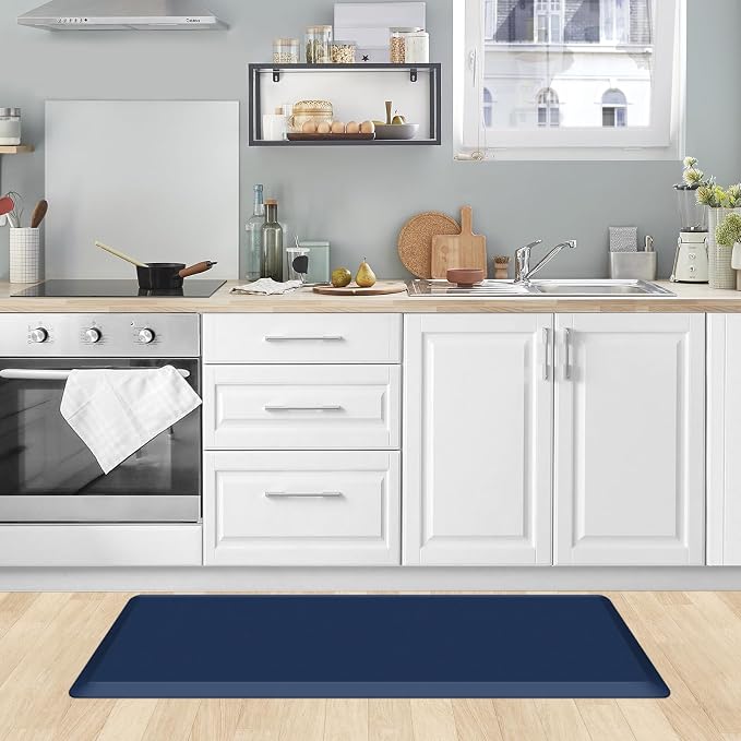 KitchenClouds Kitchen Mat Cushioned Anti Fatigue Kitchen Rug 17.3"x39" Water Resistant Non Slip Kitchen Rugs and Mats Standing Desk Mat Comfort Floor Mats for Kitchen House Sink Office (Blue)