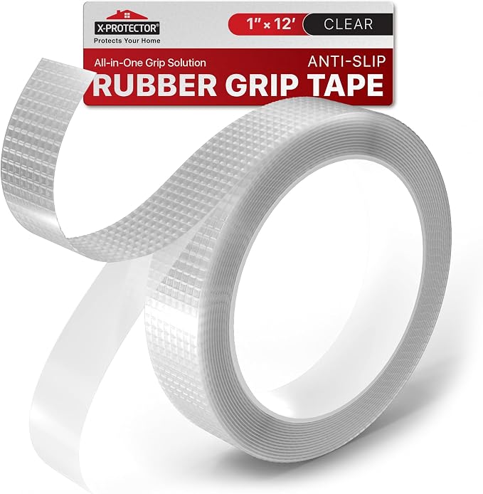 X-Protector Rubber Grip Tape - 1" x 12' Non-Abrasive Grip Roll - Heavy-Duty Non Slip Adhesive Strips - Clear Waterproof Rubberized Grip Tape for Handles!