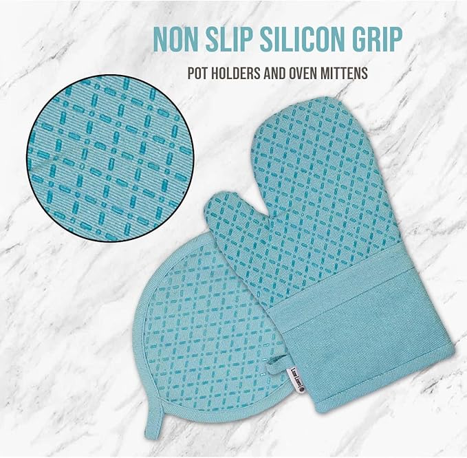 Lane Linen 16Pc Kitchen Towel Set - Heat Resistant Oven Mitts & Pot Holders, Reusable Dish Cloths, Absorbent Hand Towels - Aqua