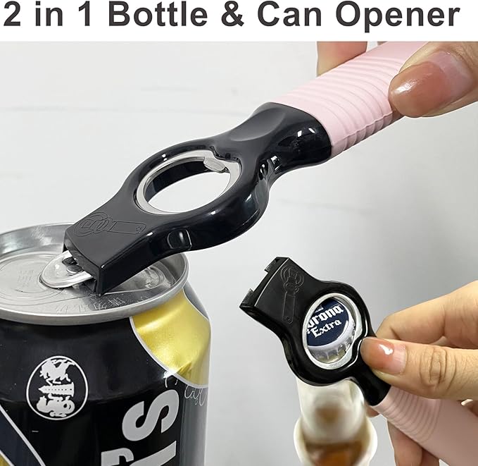 Soda Can Opener and Beer Bottle Opener Bartender with 4.2" Long Silicone Handle, Pop Top Can Tab Opener for Long Nails, Bottle Opener for Arthritic Hand and Seniors 1*Aqua blue1*Pink
