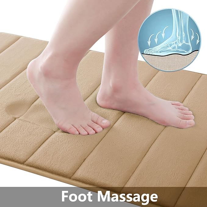 Buganda Memory Foam Bath Mat, 55" x 24", Ultra Soft and Non-Slip Bathroom Rugs, Water Absorbent and Machine Washable Bath Rug Runner for Bathroom, Shower, and Tub, Camel