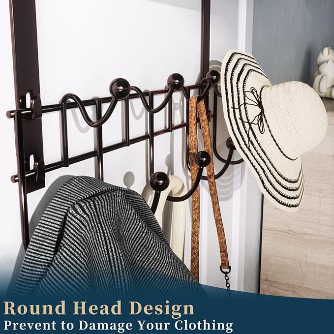Consumest Over The Door Hooks Organizer - 3 Tier Door Hanger with 9 Coat Hooks & 2 Mesh Basket, Back Storage Organizer Hanging Towels for Bathroom, Bedroom, Bronze
