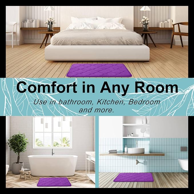 OLANLY Memory Foam Bath Mat Rug 47x17, Ultra Soft and Absorbent Bathroom Rugs, Non-Slip, Comfortable, Machine Washable Bath Carpet for Bathroom Floor, Tub, Shower and Home Decor Accessories, Purple