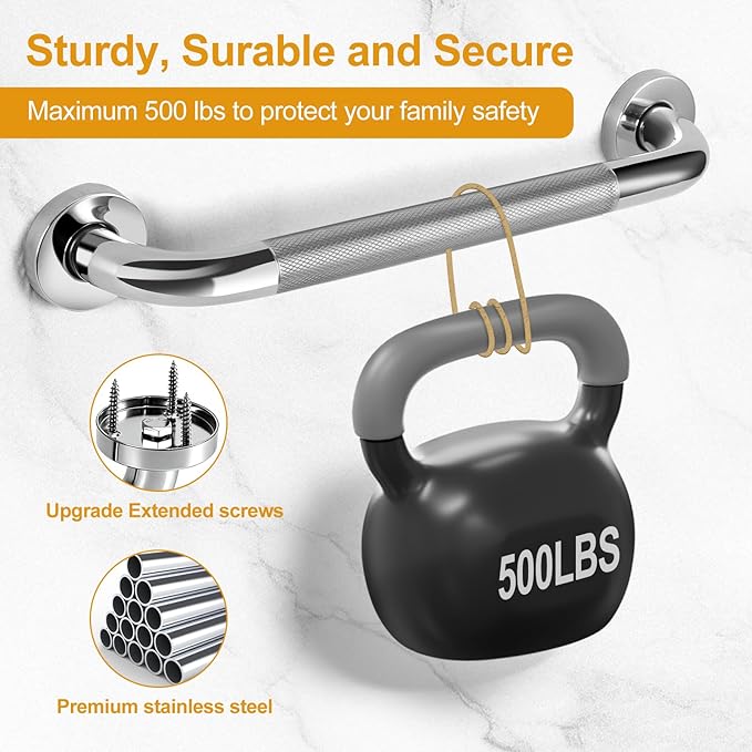 3 Packs Shower Grab Bars for Bathroom, 2 x 16 Inch & 1 x 12 Inch Safety Handicap Grab Bars for Wall, Anti-Slip Shower Handles for Elderly, Seniors, Disabled, Shower Handrails for Bathtub Toilet