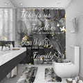 4Pcs Family Marble Shower Curtain Set,Dark Grey Home Inspirational Bathroom Sets with Shower Curtain and Rugs, Bathroom Decor Set,Waterproof Bathroom Curtains Shower Set,with 12 Pcs Hooks
