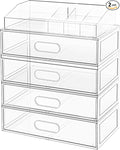 Clear Stackable Makeup Organizer with Drawer, 12''W Acrylic Storage Drawers, Cosmetic Display Case for Vanity Bathroom Countertop, Beauty Holder for Lipstick Brush Skincare Perfume (5 Pack)