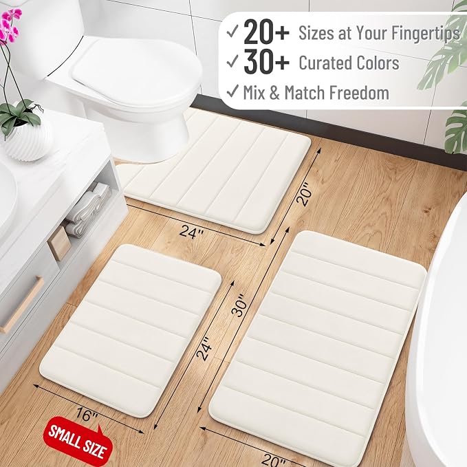OLANLY Memory Foam Bath Mat 24x16, Super Soft Absorbent Bathroom Rugs, Quick Dry, Machine Washable Shower Floor Rugs, Bathmat Carpet, Bathroom Home Decor Accessories, Ivory