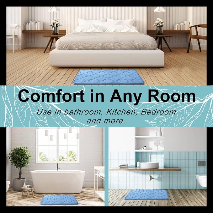 OLANLY Memory Foam Bath Mat Rug 47x32, Ultra Soft and Absorbent Bathroom Rugs, Non-Slip, Comfortable, Machine Washable Bath Carpet for Bathroom Floor, Tub, Shower and Home Decor Accessories, Blue