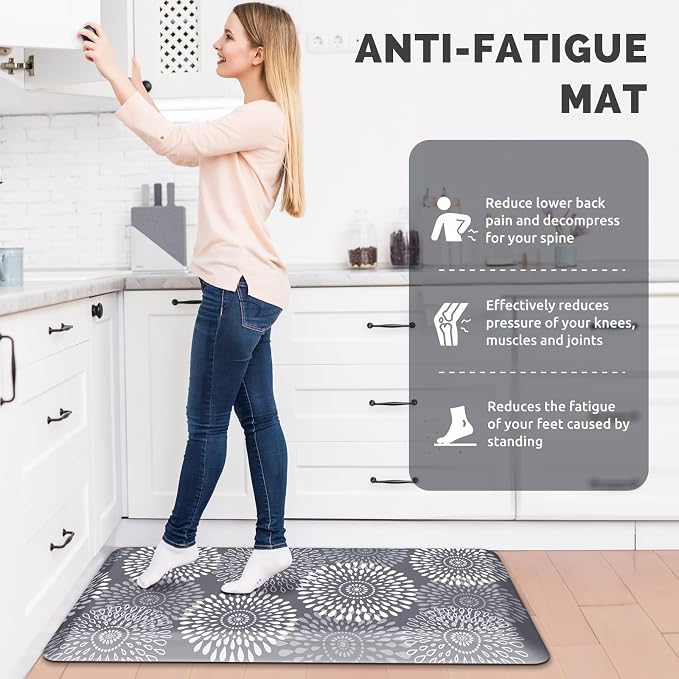 LuxStep Kitchen Mat Waterproof Kitchen Rugs for Floor Cushioned Anti-Fatigue Mat Non-Slip Standing Desk Mat Comfort Floor Mats for House Sink Office 20" x 39"-4/5 Inch Grey