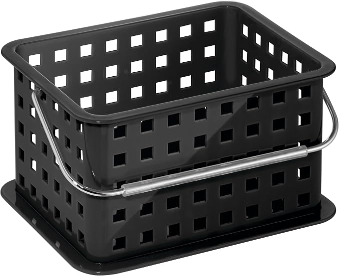 iDesign Plastic Shower Caddy Basket with Handle for Bathroom or College Dorm - Black - Made in USA