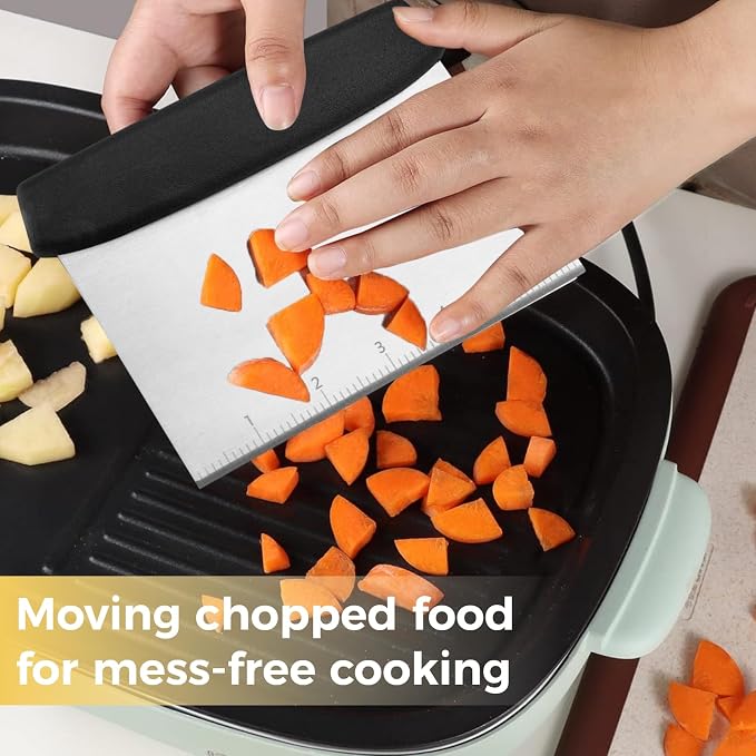 Bench Scraper, Stainless Steel Food Scraper Tool,Dough Scraper and Pastry Cutter With Scale,Food Chopper Baking Supplies Kitchen Gadgets