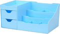 Uncluttered Designs Makeup Organizer With Drawers - Modern Countertop Storage for Cosmetics - Chic Vanity Holder for Cologne, Skincare, Brush, Lipstick, Nail Polish Organization & Display (Blue)