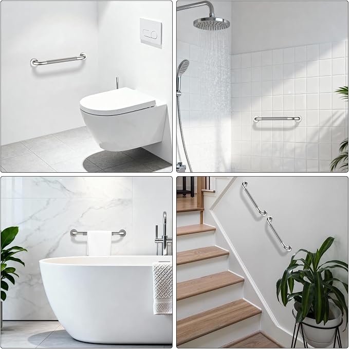 Shower Grab Bar 20 Inch, iHansee Brushed Nickel Bathroom Grab Bar w/Anti-Slip Knurled Grip, Stainless Steel Bath Safety Bars Support Handrail for Senior Elderly, Toilet Bathtub Balance Handle for Wall