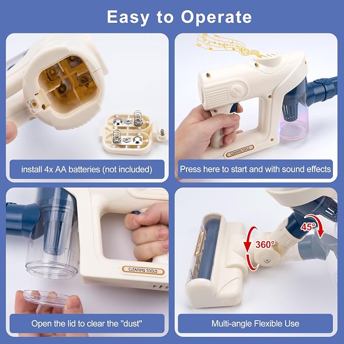 Kids Vacuum That Really Works, Toddlers Cordless Vacuum Cleaner Set, Pretend Role Play Household Keeping Toys with Realistic Function & Attachments, Cleaning Learning Toys for Age 3+ Boys Girls