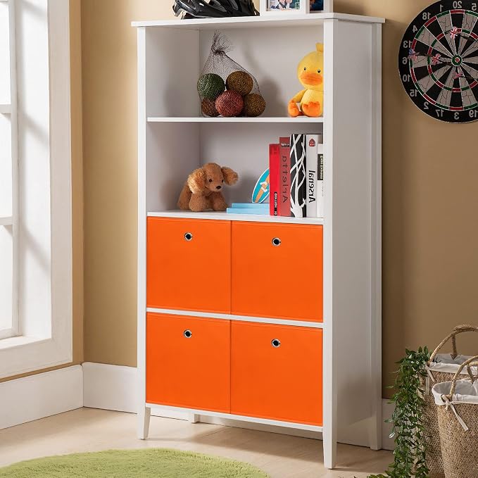 Foldable Storage Cubes Bins ,11 Inch Cloth Storage Cube Fabric Storage Box Cubes Organizer Baskets with Handles for Home Organizer Set of 6 (Orange)