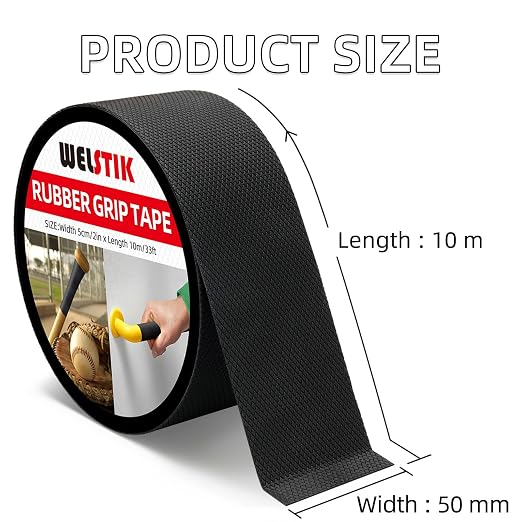 WELSTIK Rubber Grip Tape - Ultra Strong Sweat Absorbent Non-Slip Tape with Textured Adhesive - 2" x 33ft Heavy Duty Friction Tape for Tool Handles, Gym Gear, Stairs & DIY Gadgets (Black)
