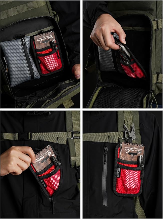 TACTICAL_GEEK TCM4 Mini EDC Organizer Board, Backpack Accessories with Smooth Hook Back Panel, Utility Admin Bag Insert Panel Modular Organizer with Open Pocket & Mesh Pocket (Red)