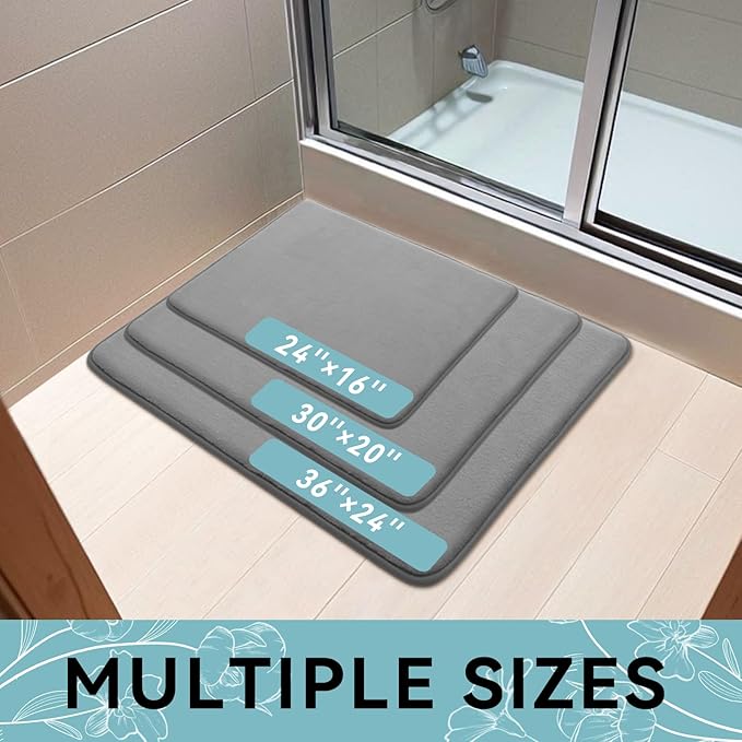 Smiry Memory Foam Bath Mat 47x20, Extra Soft and Absorbent Bathroom Mats, Non Slip Washable Carpet for Floor, Shower and Tub, Grey