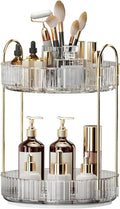 360° Rotating Makeup Organizer, Large-Capacity Skincare Make Up Storage 2 Tier Perfume Organizers Cosmetic Dresser Organizer with Makeup Brush Holder, Fits Bedroom, Bathroom, Vanity Shelf Countertop