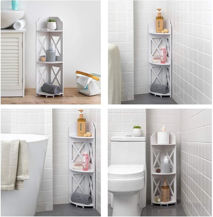 J JINXIAMU Corner Shelf Stand, Storage Organizer Great for Bathroom, Corner Shelf Perfect for Small Space,Waterproof Stand Also Use for Toilet Paper Stand,White