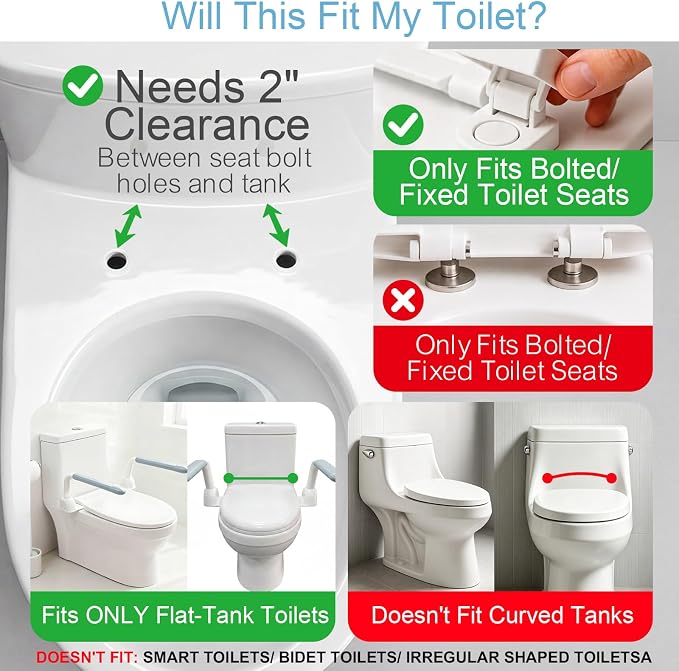 Toilet Safety Rails for Seniors with Flip-Up Armrests, Heavy Duty Toilet Support Rails with Rise-up Handle for Elderly, Disabled, Handicapped, or Mobility Assistance, Fits Most Toilets (Standard)