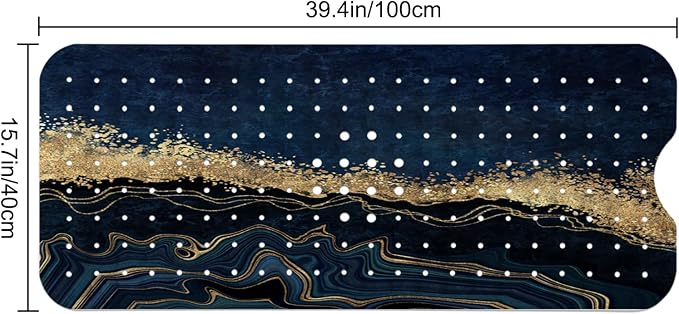 LNOND Marble Bath Tub Mat Non Slip, Extra Long 40 X 16 Inch Anti Slip Mat for Bathtub, Blue Luxury Marble Shower Mat with Drain Holes and Suction Cups, Machine Washable