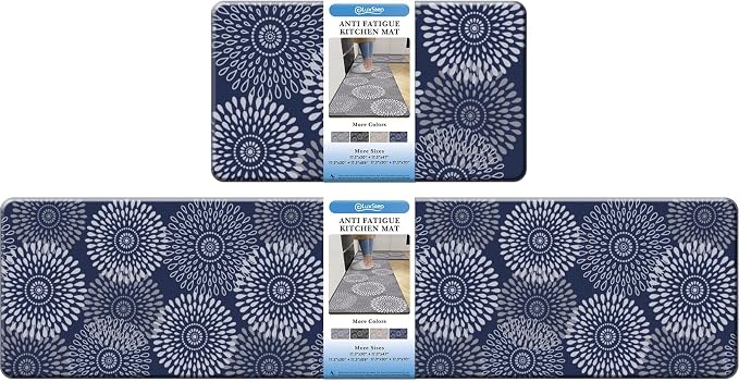 LuxStep Kitchen Mat Cushioned Rugs Anti-Fatigue Mats for Kitchen Floor,Waterproof Non-Slip Mats and Rugs Set for Office,Floor,Laundry 17.3"×30"+17.3"×70",Blue