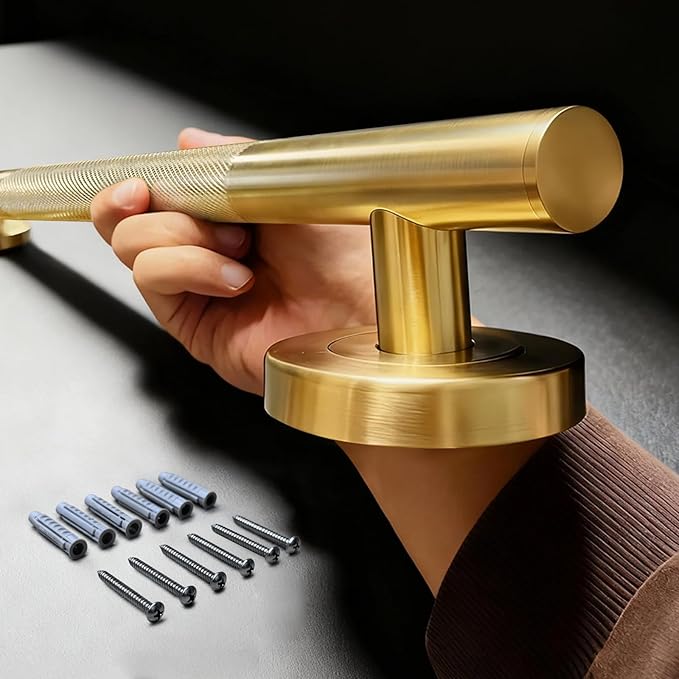 Lava Odoro Gold Shower Grab Bars, 12" Stainless Steel Bathroom Safety Grab Bar, Upgrade Anti-Slip Knurling Shower Grab for Bathtub, Shower Handle for Elderly and Handicap, ADA Compliant SG009-SG-K