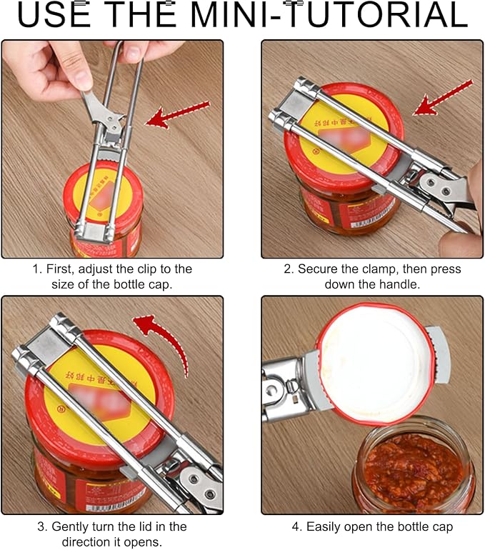 Adjustable Stainless Steel Jar Opener - 2 Pack, Heavy-Duty One-Handed Tool for Seniors & Weak Hands, Opens Any Stubborn Lid