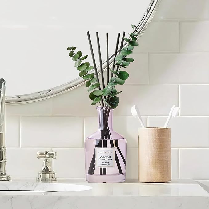 COCORRÍNA Lavender Eucalyptus Reed Diffuser – 6.76 oz Essential Oil with 8 Reeds & Real Eucalyptus Sticks, Home Fragrance for Bedroom or Bathroom Décor