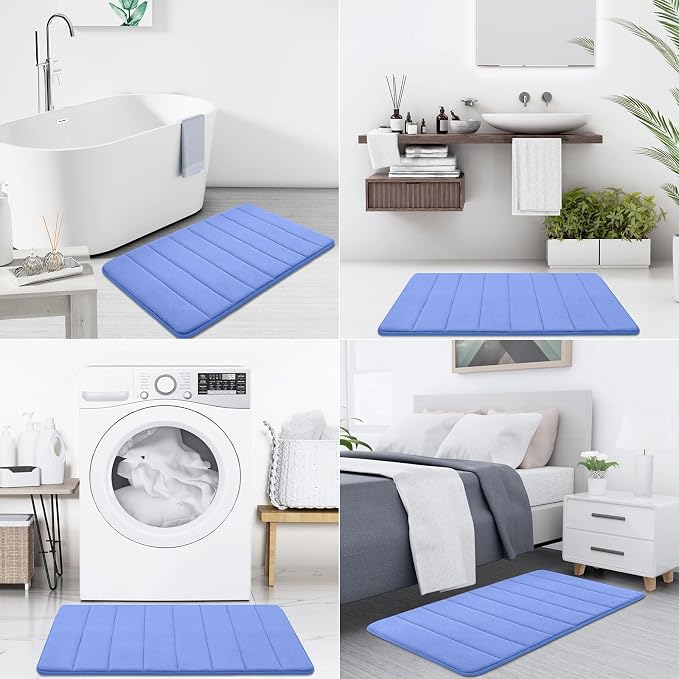 Buganda Memory Foam Bath Mat, 35.4" x 24", Ultra Soft and Non-Slip Bathroom Rugs, Water Absorbent and Machine Washable Bath Rug Runner for Bathroom, Shower, and Tub, Cornflower Blue